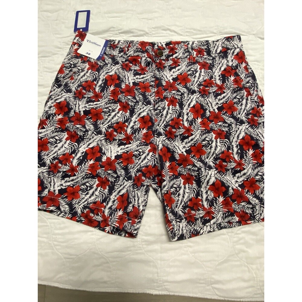 Caribbean NWT shorts Size 38 Tropical blue print 8"inseam outdoor classic Chino